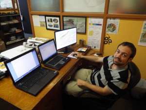Paul Dunay III, EPCAMR's newest Staff member working on 3 screens on his first day as our GIS Technician under our recently funded Mine Map Grant