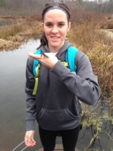 Holly Halecki, EPCAMR's Spring 2014 Watershed Outreach Intern, holding a salamander caught on one of her hikes around Northeastern PA.